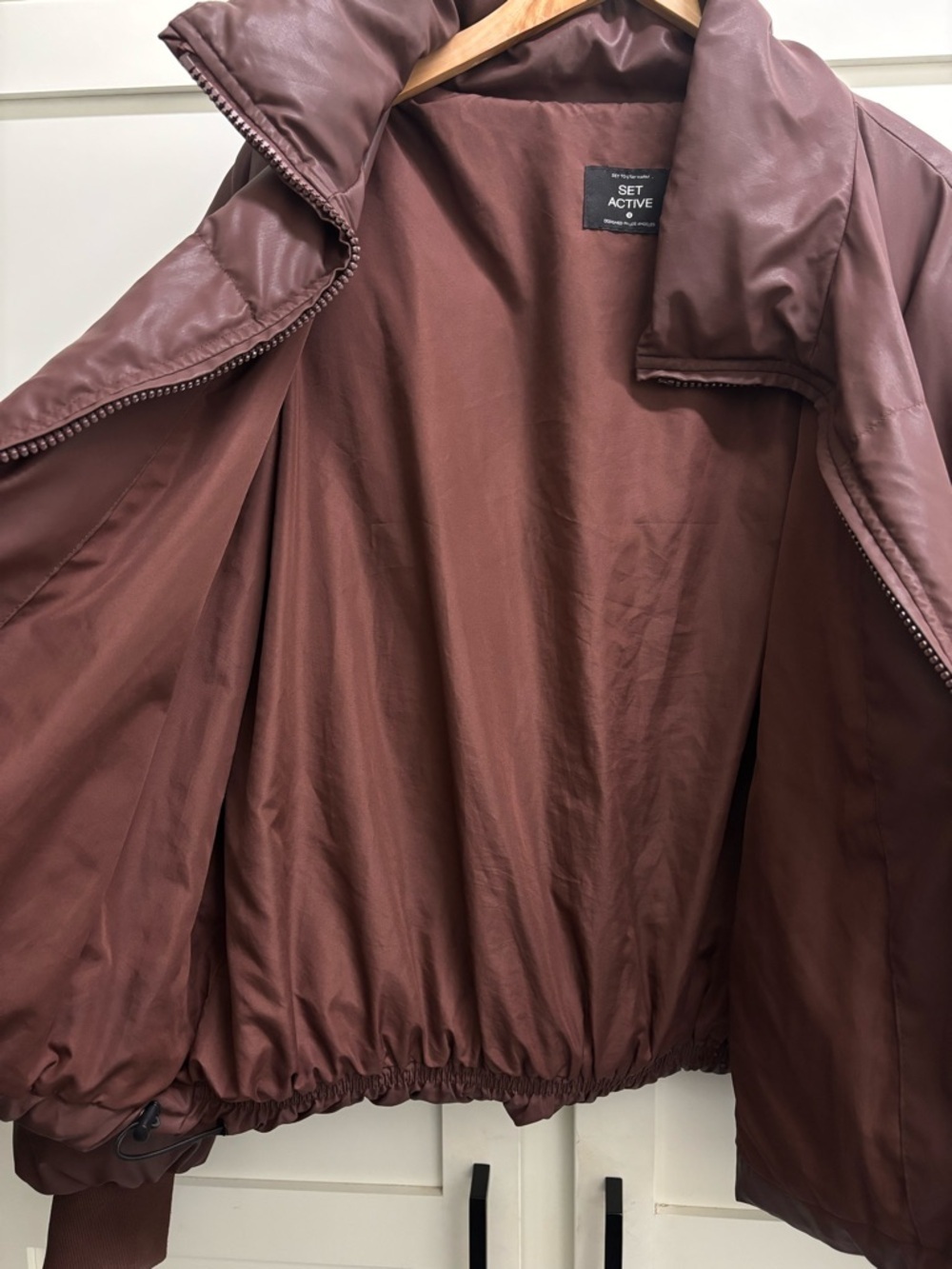 SET Active Oversized Puffer Jacket Brown Small Coat Coco Poly Zip - Picture 7 of 9